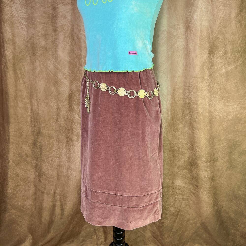 Vintage Y2K Velour Midi Skirt Dusty Pink A Line Accent Stitching Whimsigoth Euro